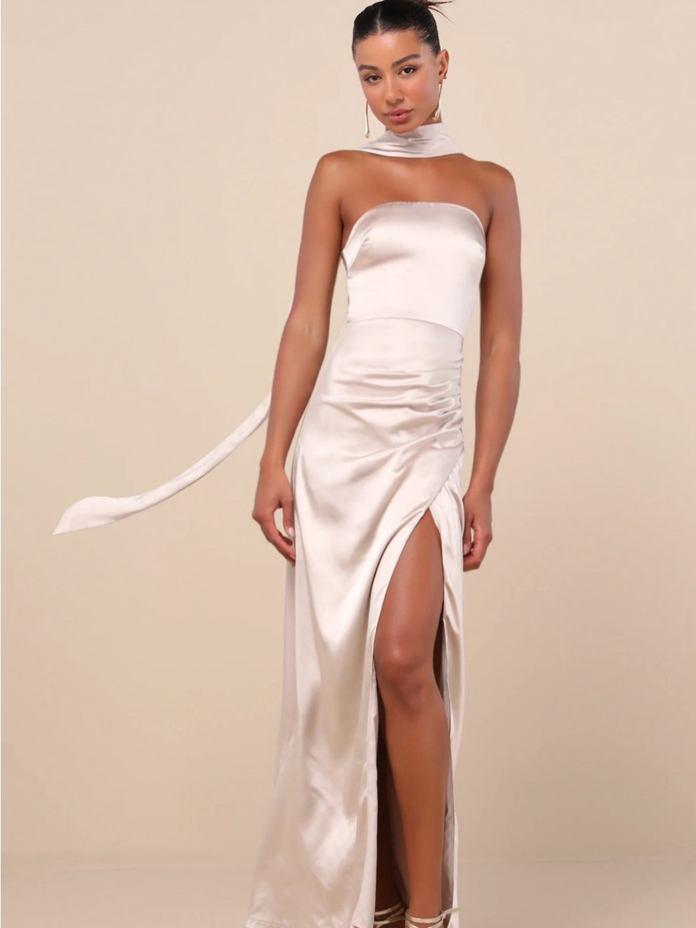 New Lulus Maritza Strapless Satin Sash Evening Gown in Ivory Sz Medium - Picture 8 of 9